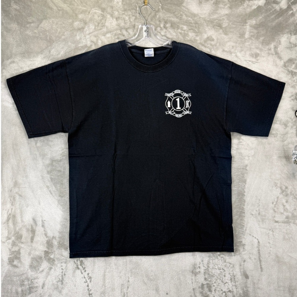 Vintage Gildan Ultra Cotton Men XL Black Firefighter Engine 1 Full House T-Shirt